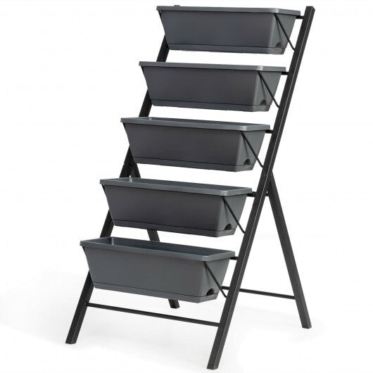 5-Tier Raised Garden Bed with Water Drainage for Flowers Vegetables - Color: Black W2B