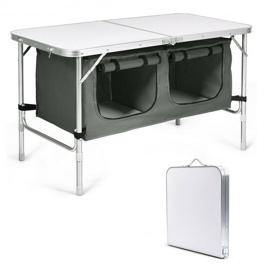 Height Adjustable Folding Camping  Table-Gray - Color: Gray W2B