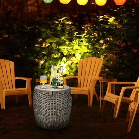 9.5 Gallon 4-in-1 Patio Rattan Cool Bar Cocktail Table Side Table-Brown - Color: Brown W2B