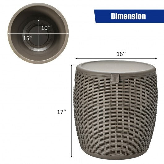 9.5 Gallon 4-in-1 Patio Rattan Cool Bar Cocktail Table Side Table-Brown - Color: Brown W2B