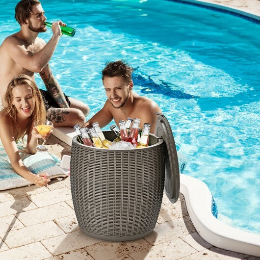 9.5 Gallon 4-in-1 Patio Rattan Cool Bar Cocktail Table Side Table-Brown - Color: Brown W2B