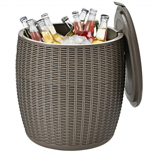 9.5 Gallon 4-in-1 Patio Rattan Cool Bar Cocktail Table Side Table-Brown - Color: Brown W2B