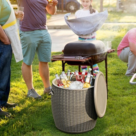 9.5 Gallon 4-in-1 Patio Rattan Cool Bar Cocktail Table Side Table-Brown - Color: Brown W2B