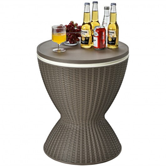3 in 1 8 Gallon Patio Rattan Cooler Bar Table with Adjust Ice Bucket-Black