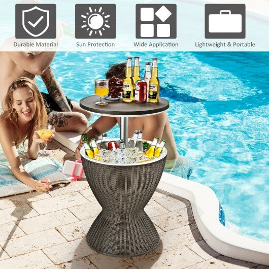 3 in 1 8 Gallon Patio Rattan Cooler Bar Table with Adjust Ice Bucket-Black
