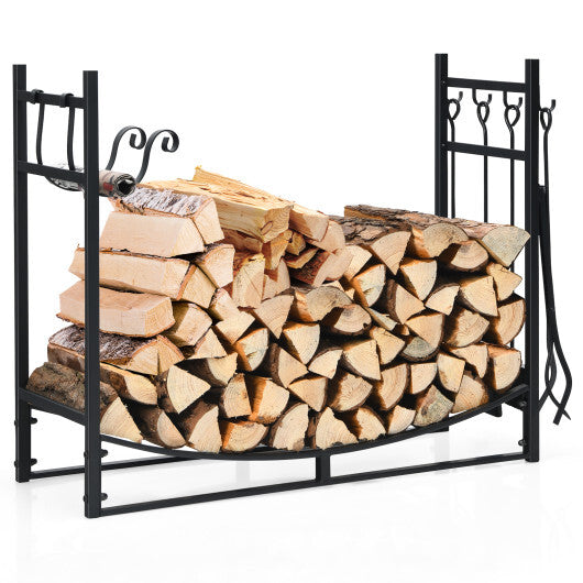 30 Inch Firewood Rack with 4 Tool Set Kindling Holders for Indoor and Outdoor W2B