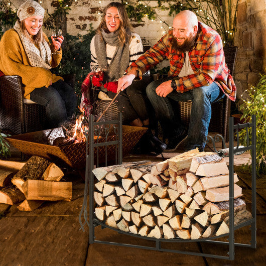 30 Inch Firewood Rack with 4 Tool Set Kindling Holders for Indoor and Outdoor W2B