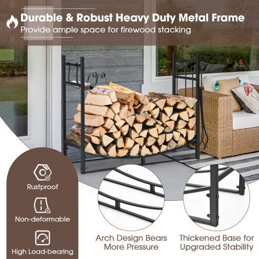 30 Inch Firewood Rack with 4 Tool Set Kindling Holders for Indoor and Outdoor W2B
