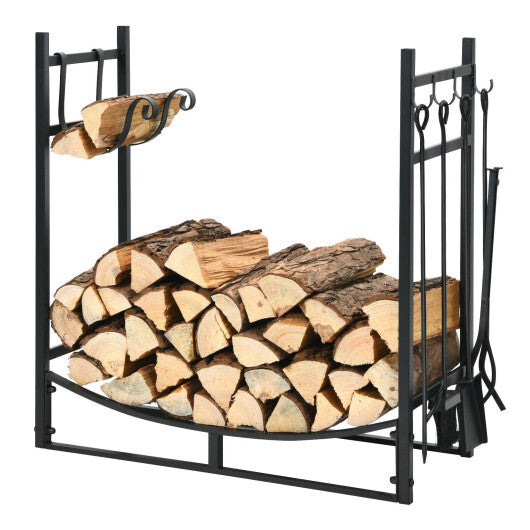 30 Inch Firewood Rack with 4 Tool Set Kindling Holders for Indoor and Outdoor W2B