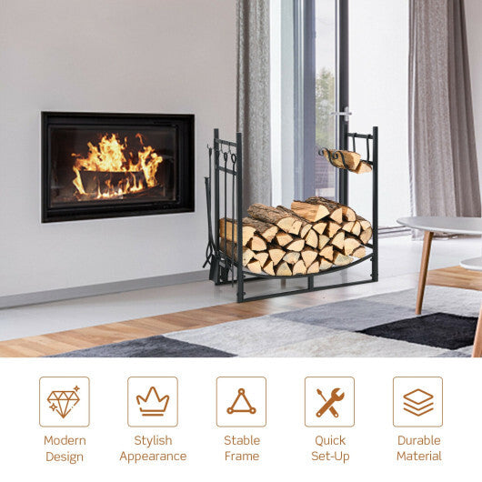 30 Inch Firewood Rack with 4 Tool Set Kindling Holders for Indoor and Outdoor W2B