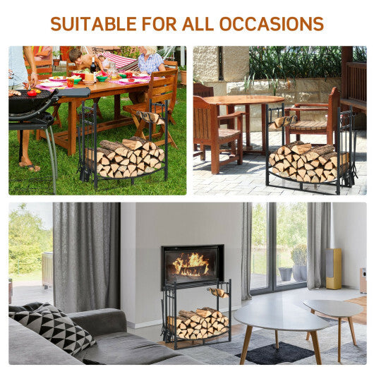 30 Inch Firewood Rack with 4 Tool Set Kindling Holders for Indoor and Outdoor W2B