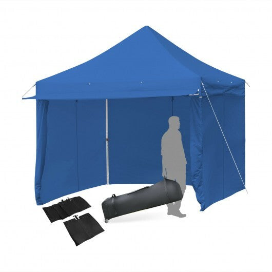 10 x 10 Feet Pop-up Gazebo with 5 Removable Zippered Sidewalls and Extended Awning-Blue