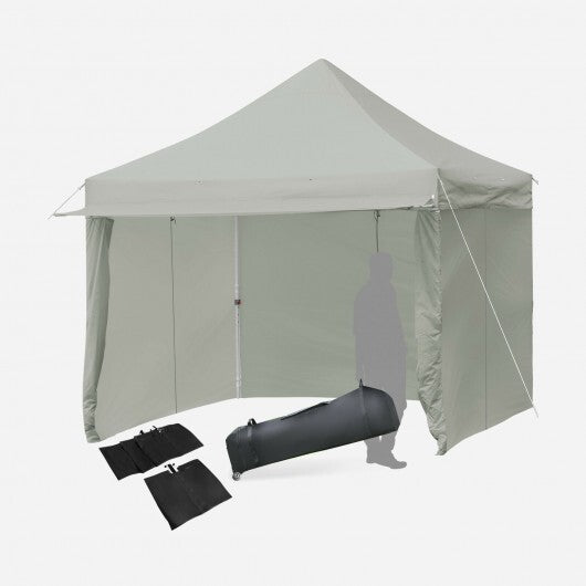 10 x 10 Feet Pop-up Gazebo with 5 Removable Zippered Sidewalls and Extended Awning-Blue