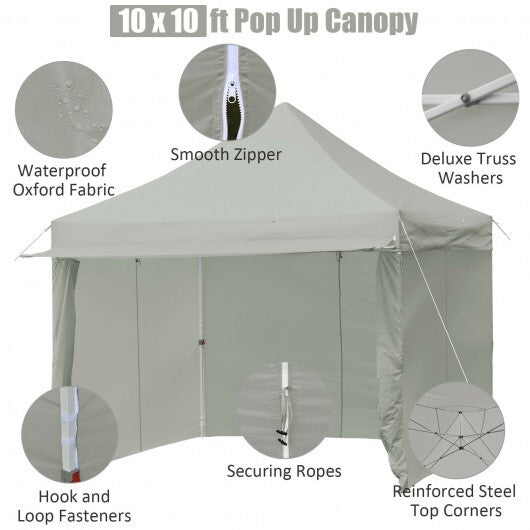 10 x 10 Feet Pop-up Gazebo with 5 Removable Zippered Sidewalls and Extended Awning-Blue