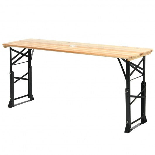 66.5 Inch Outdoor Wood Folding Picnic Table with Adjustable Heights W2B
