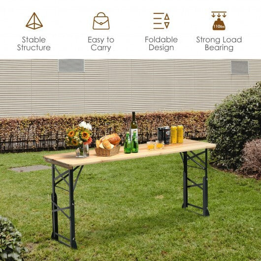 66.5 Inch Outdoor Wood Folding Picnic Table with Adjustable Heights W2B