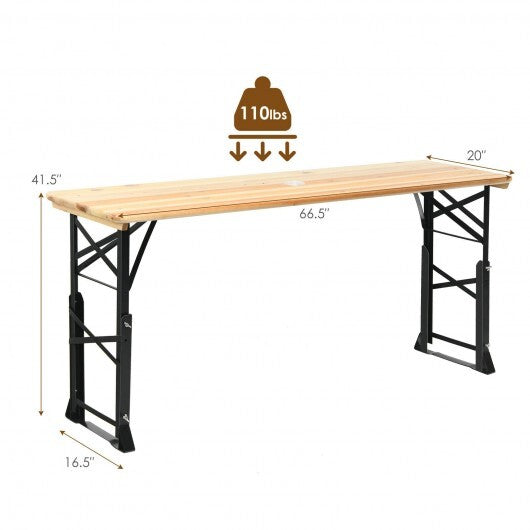 66.5 Inch Outdoor Wood Folding Picnic Table with Adjustable Heights W2B