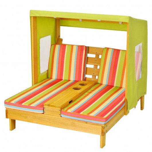 Kids Patio Lounge Chair with Cup Holders and Awning-Multicolor - Color: Multicolor W2B