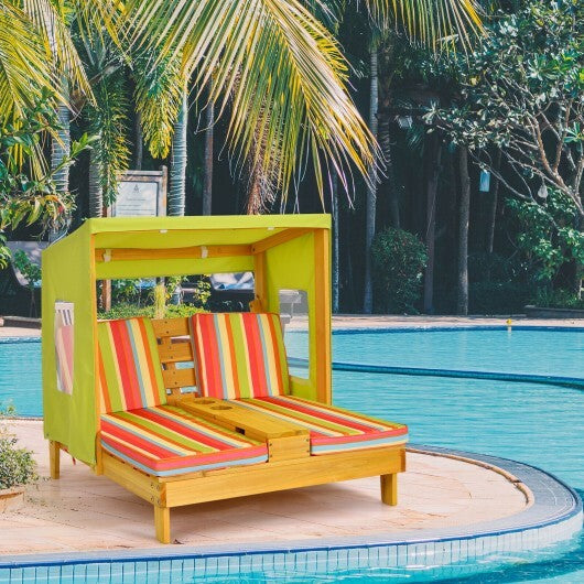 Kids Patio Lounge Chair with Cup Holders and Awning-Multicolor - Color: Multicolor W2B