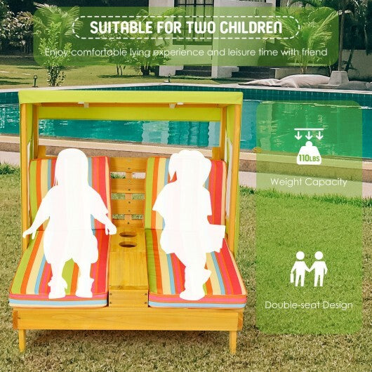 Kids Patio Lounge Chair with Cup Holders and Awning-Multicolor - Color: Multicolor W2B
