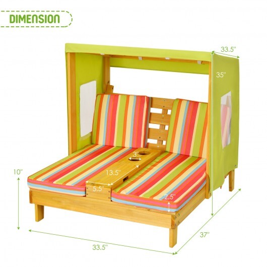 Kids Patio Lounge Chair with Cup Holders and Awning-Multicolor - Color: Multicolor W2B