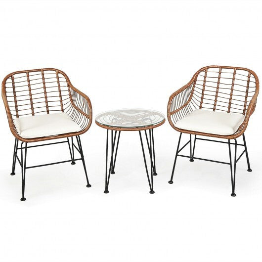 3 Pieces Patio Rattan Bistro Set with Cushion-Navy W2B