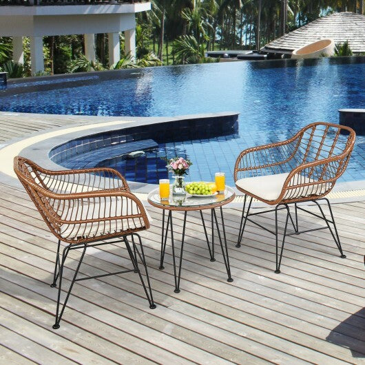 3 Pieces Patio Rattan Bistro Set with Cushion-Navy W2B