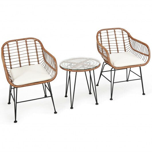 3 Pieces Patio Rattan Bistro Set with Cushion-Navy W2B