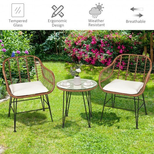 3 Pieces Patio Rattan Bistro Set with Cushion-Navy W2B