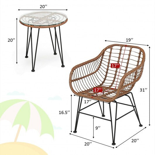 3 Pieces Patio Rattan Bistro Set with Cushion-Navy W2B