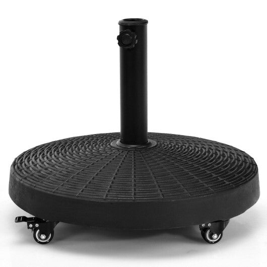 50 LBS Patio Wicker Style Resin Umbrella Base Stand Heavy Duty with Wheels W2B