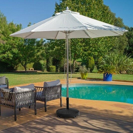 50 LBS Patio Wicker Style Resin Umbrella Base Stand Heavy Duty with Wheels - Color: Black W2B