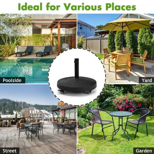 50 LBS Patio Wicker Style Resin Umbrella Base Stand Heavy Duty with Wheels - Color: Black W2B