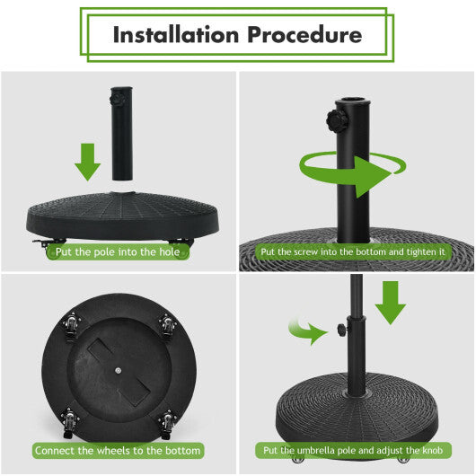 50 LBS Patio Wicker Style Resin Umbrella Base Stand Heavy Duty with Wheels W2B