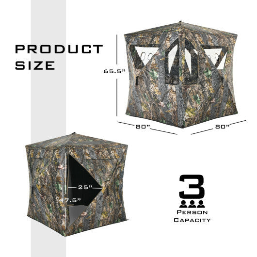 3 Person Portable Pop-Up Ground Tent with Gun Ports and Carrying Bag W2B