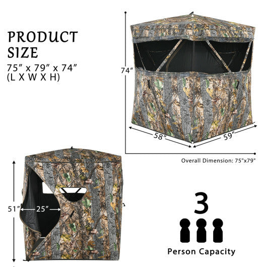 3 Person Portable Surround View Tent with Slide Mesh Window W2B