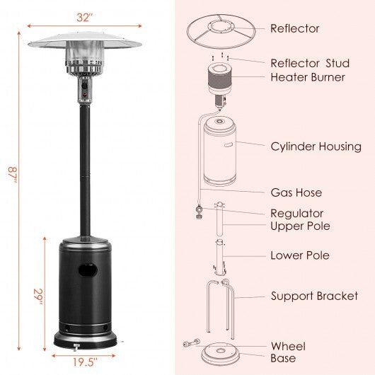 Garden Propane Standing LP Gas Steel Accessories Heater-Silver W2B