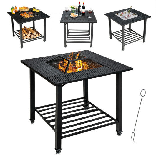 31 Inch Outdoor Fire Pit Dining Table with Cooking BBQ Grate W2B