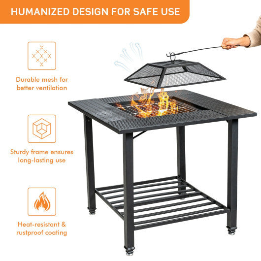 31 Inch Outdoor Fire Pit Dining Table with Cooking BBQ Grate W2B
