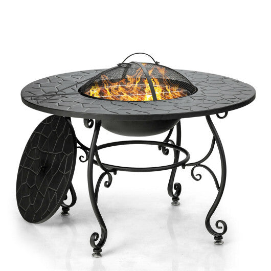 35.5 Feet Patio Fire Pit Dining Table With Cooking BBQ Grate W2B