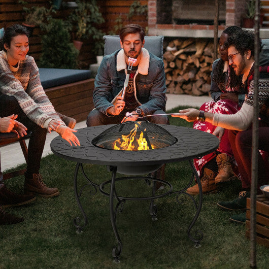 35.5 Feet Patio Fire Pit Dining Table With Cooking BBQ Grate W2B