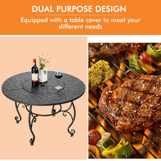 35.5 Feet Patio Fire Pit Dining Table With Cooking BBQ Grate W2B