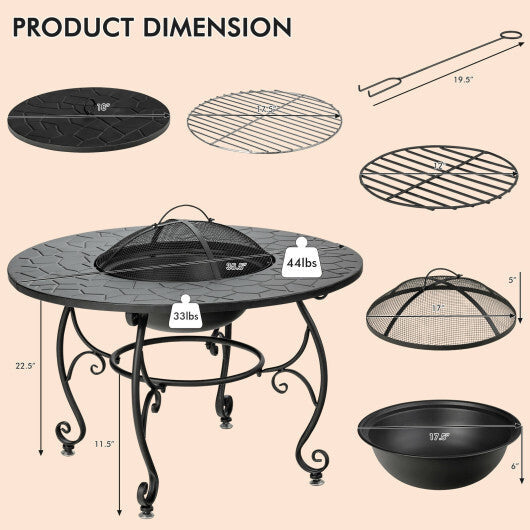 35.5 Feet Patio Fire Pit Dining Table With Cooking BBQ Grate W2B