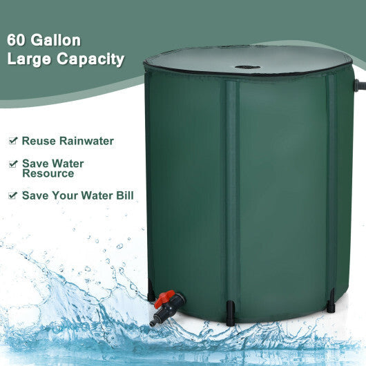 60 Gallon Portable Collapsible Rain Barrel Water Collector for Watering W2B