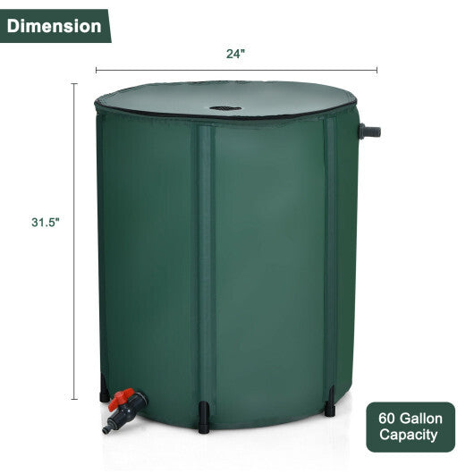 60 Gallon Portable Collapsible Rain Barrel Water Collector for Watering W2B