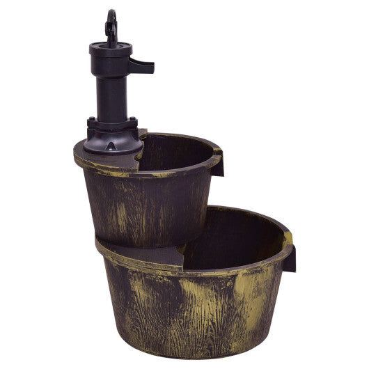 2 Tiers Outdoor Barrel Waterfall Fountain with Pump W2B