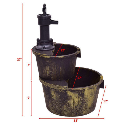 2 Tiers Outdoor Barrel Waterfall Fountain with Pump W2B