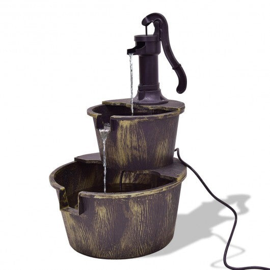 2 Tiers Outdoor Barrel Waterfall Fountain with Pump - Color: Bronze W2B