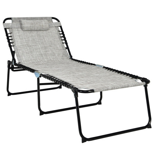 4 Position Folding Lounge Chaise with Adjustable Backrest and Footrest-Gray W2B
