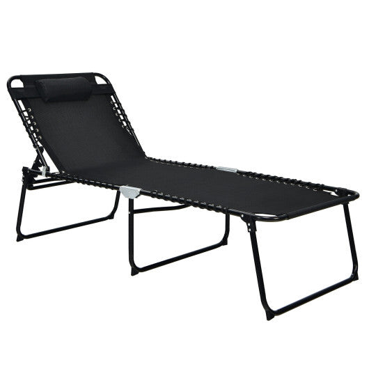 4 Position Folding Lounge Chaise with Adjustable Backrest and Footrest-Black - Color: Black W2B